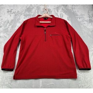 L.L. Bean Fleece Pullover Sweater Mens Large Red Waffle Grid Regular 1/4 Zip